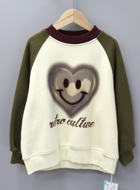 G牛duo家120/150冬 品牌折扣童装/儿童一体绒拼色卫衣套头63131绿