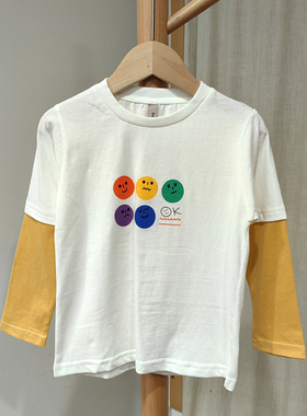 R七miao家80/120春秋 品牌童装折扣/儿童长袖套头T恤衫10077白