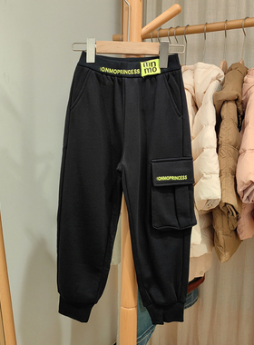 J-Y家110春秋 品牌童装折扣/儿童休闲全棉针织长裤37186黑