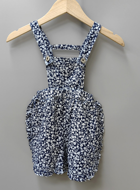 R映ci家90-130夏装 品牌折扣童装/儿童休闲牛仔背带短裤77066蓝