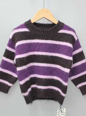 G-US家80-110秋冬 品牌童装折扣/儿童休闲上衣圆领毛衣23407紫