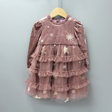 安系列80/90春秋装 品牌童装折扣/儿童丝绒长袖连衣裙30068紫