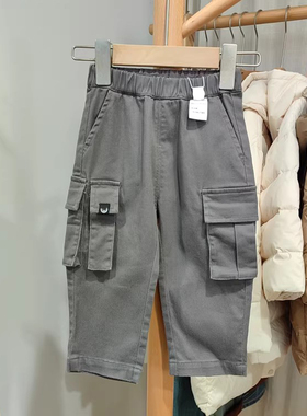 J-Y家80-100春秋 品牌童装折扣/儿童休闲梭织长裤38216灰棕