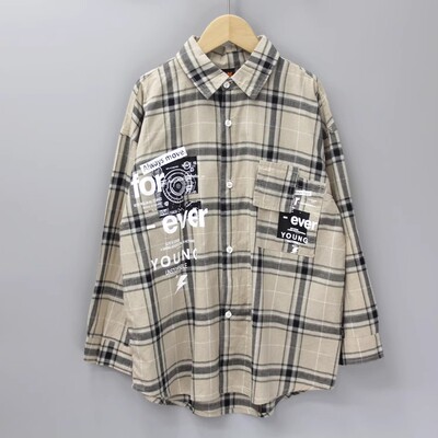 A-I家130春秋 品牌童装折扣/薄纯棉格子长袖衬衣衫1939杏