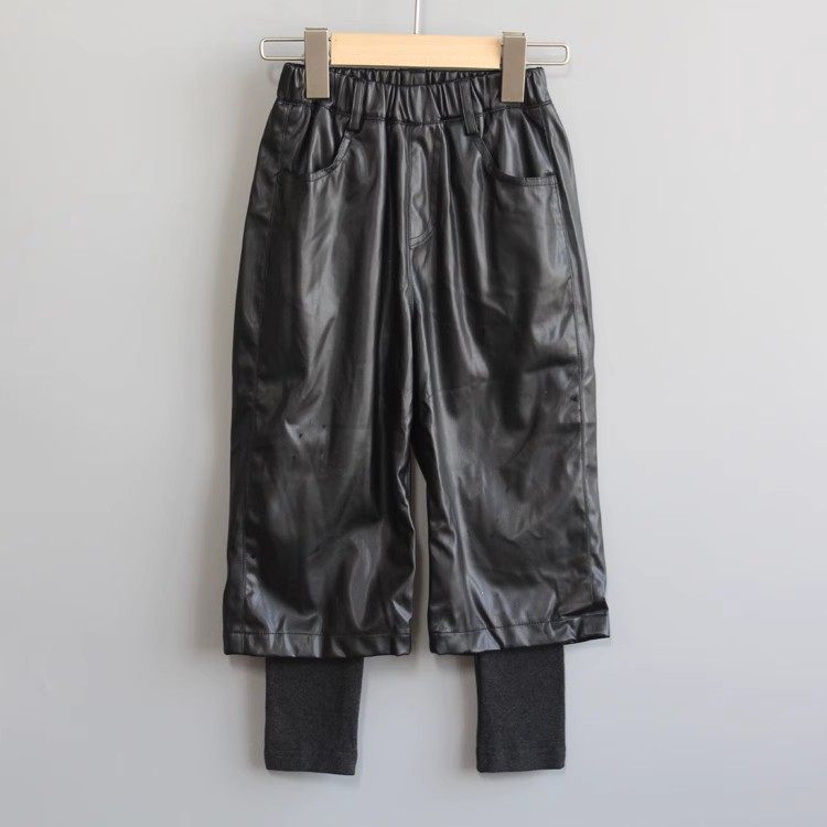 安系列140/150秋冬 童装品牌折扣/儿童休闲皮裤长裤23513黑