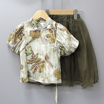 R甜yu贤120夏品牌童装折扣/儿童国风短袖+半身裙 两件13118二