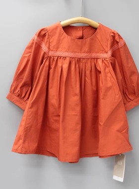 清仓S衣Ch家80-120秋 品牌童装折扣/纯棉长袖单层连衣裙81806桔