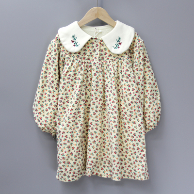 S麦tian家110秋冬 品牌童装折扣/童森系加绒休闲连衣裙6862米