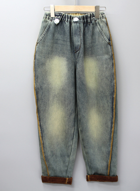 G法yu家150冬 品牌折扣童装/大童一体绒牛仔休闲长裤83786蓝