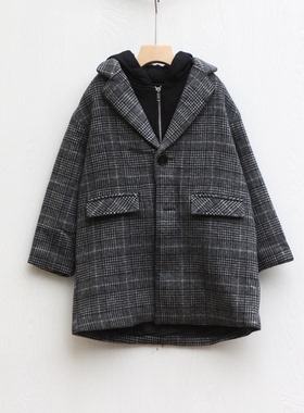 S-Y家110秋冬装 品牌童装折扣/休闲双层呢大衣外套85232黑