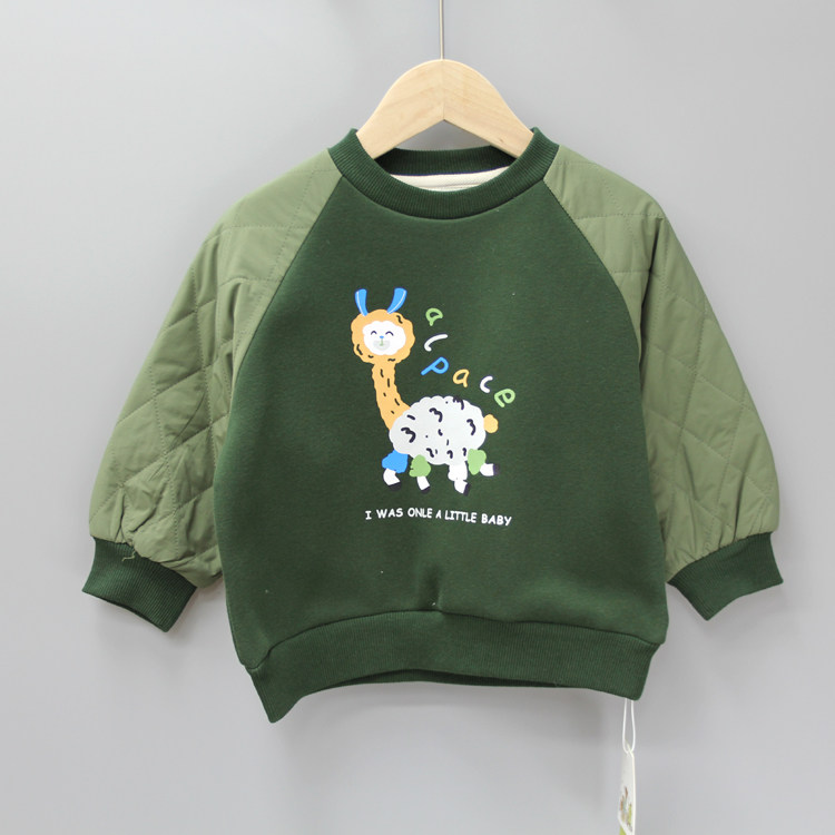 S-II*KO家90秋冬品牌童装折扣/童圆领棉套头加绒卫衣13016绿