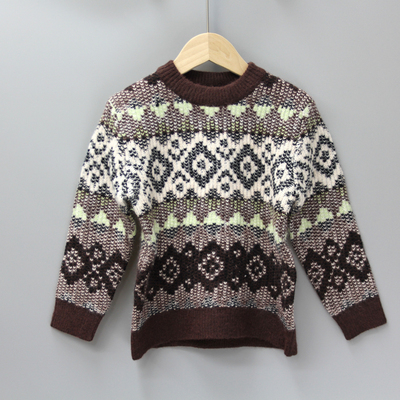 安系列80/90秋冬童装品牌折扣/儿童中厚打底毛衣套头20145深咖