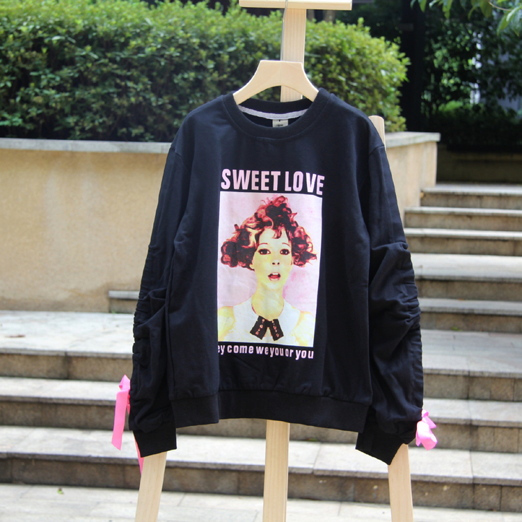 友系列130-150秋装 品牌童装折扣/儿童纯棉长袖T恤卫衣8245黑