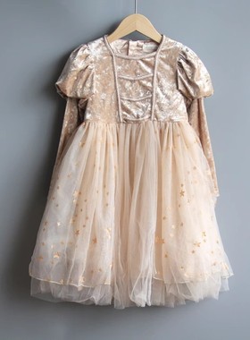 安系列80/90春秋装 品牌童装折扣/儿童丝绒长袖连衣裙30188杏