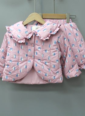 S允xiao小家90/120秋冬品牌童装折扣/儿童棉上衣+裙子套装8233粉