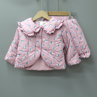 S允xiao小家90/120秋冬品牌童装折扣/儿童棉上衣+裙子套装8233粉