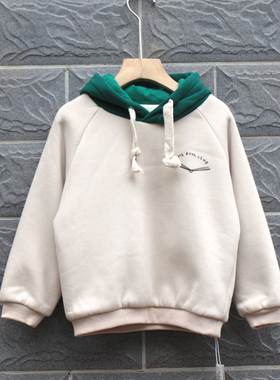 闵系列80/90秋冬装 品牌童装折扣/儿童纯棉加绒中厚卫衣13691杏