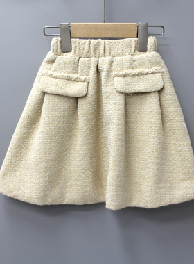 G听mo家110/120秋冬品牌童装折扣/童双层小香风半身裙85083-1燕麦