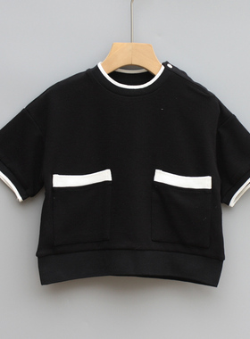 T吾系列80/90春Ⅱ品牌童装折扣/儿童纯棉短袖休闲T恤07162黑