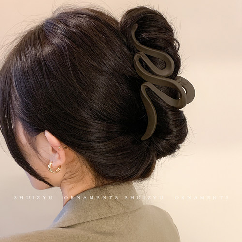 磨砂波浪咖色高级感抓夹大号鲨鱼夹后脑勺2023新款发夹女夹子头饰