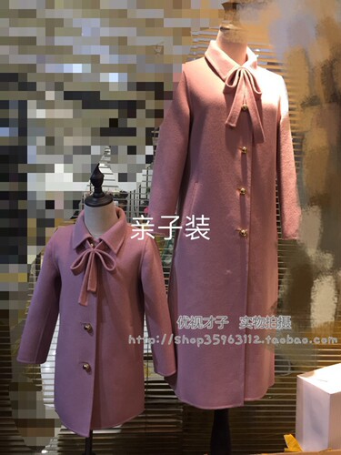 领口蝴蝶结可脱卸呢大衣高端定制