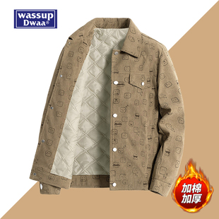 灯芯绒加棉加厚潮牌百搭2025新款 外套秋冬季 夹克 男士 WASSUP工装