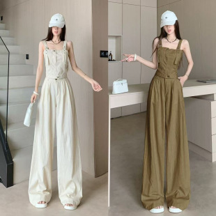 辣妹套装 高腰显瘦休闲阔腿裤 女2026夏季 复古吊带上衣 新款 时尚