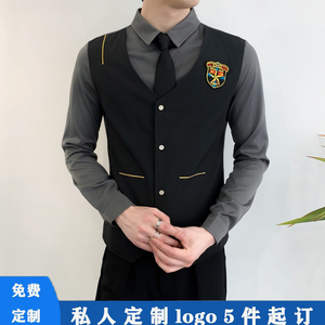 娱乐会所少爷KTV服务员工作服长袖衬衫男假两件酒吧服务生工衣潮