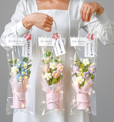 毛线花束仿真花针织泡芙花成品手工圣诞节生日礼物送闺蜜公司活动