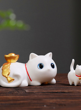 陶瓷猫咪小摆件小萌猫桌面摆设可爱小猫手工创意学生猫咪家居品