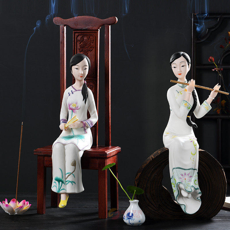 仕女古典美女摆件德化白瓷器家居玄关工艺品人像中式禅意摆设