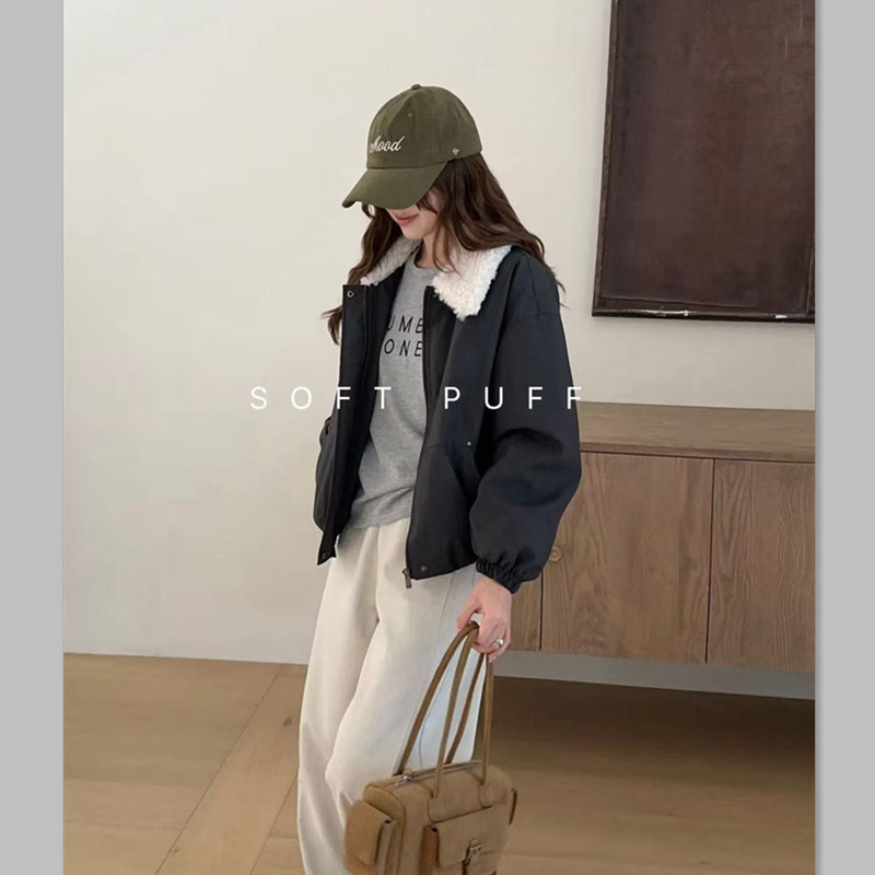 翻毛领皮衣外套女短款加厚保暖