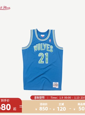NBAMitchell&Ness NBA官方森林狼/加内特复古球衣95-96赛季SW球衣