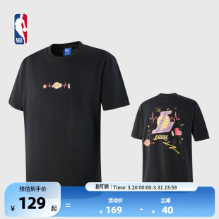 运动休闲重磅宽松黑色T恤 春季 NBA球队文化系列 湖人队