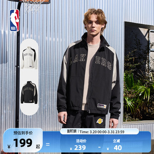 NBA官方湖人勇士春季 男女复古风潮流上衣宽松休闲立领运动外套