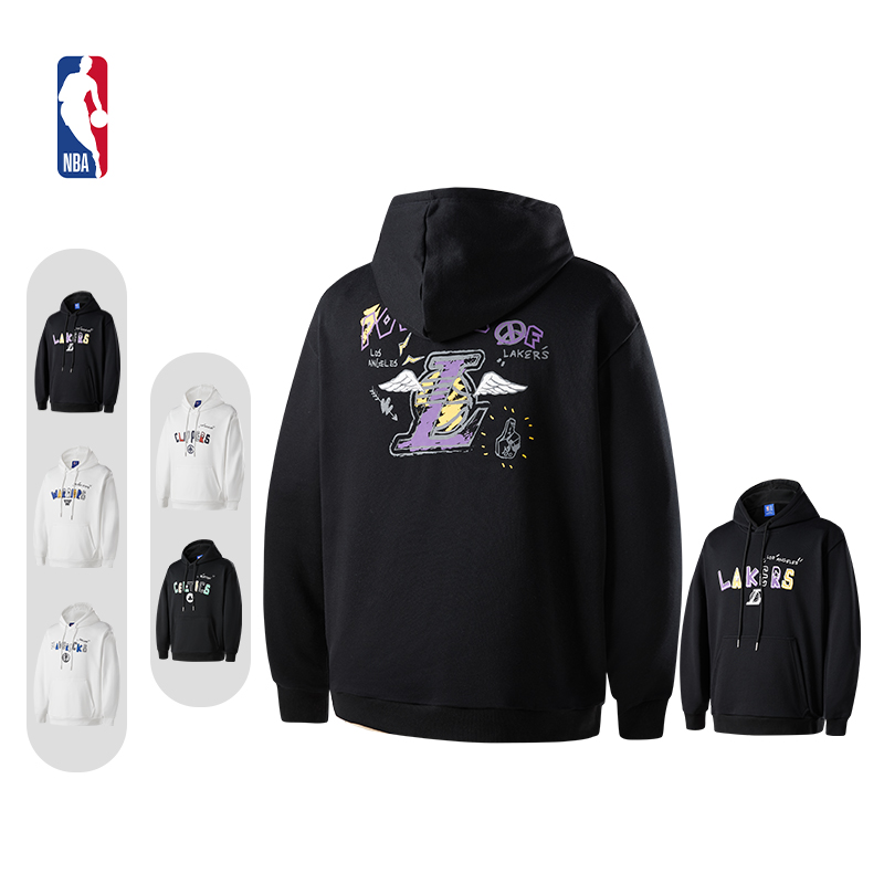 NBA官方湖人/勇士/独行侠涂鸦系列男女同款早秋新品保暖连帽卫衣