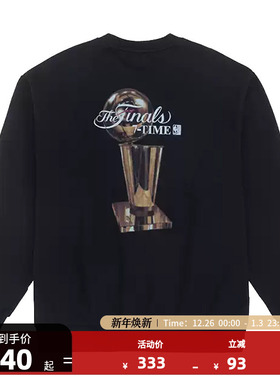 mitchell&nessNBA金州勇士秋冬黑色圆领复古休闲长袖T恤卫衣男MN