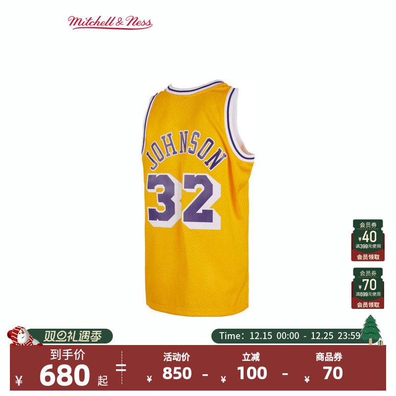 ness约翰逊85年湖人网眼复古球衣