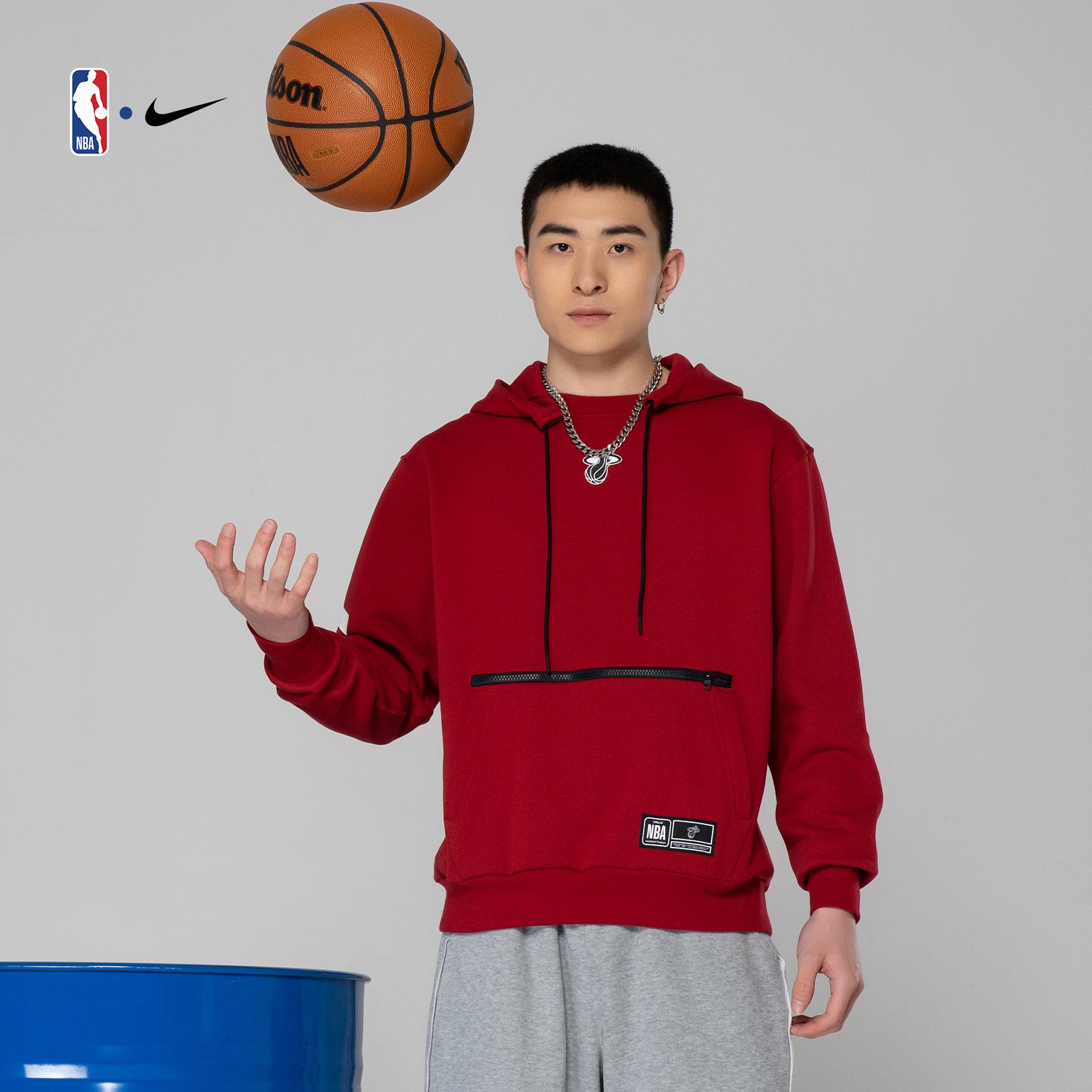 热火队Courtside男子起绒套头连帽衫卫衣NBA-Nike DN3431-608