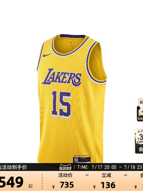 NBA官方正品Nike湖人队里夫斯里弗斯球衣Swingman速干背心篮球服