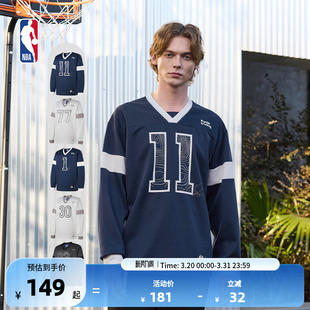 NBA官方欧文詹姆斯库里美式 运动T恤男女 街头复古冰球服夹圆领长袖