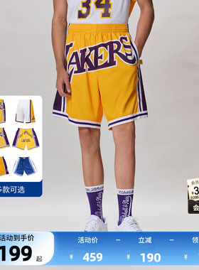 NBA官方MN美式复古洛杉矶湖人速干合集SW球迷版跑步运动篮球短裤