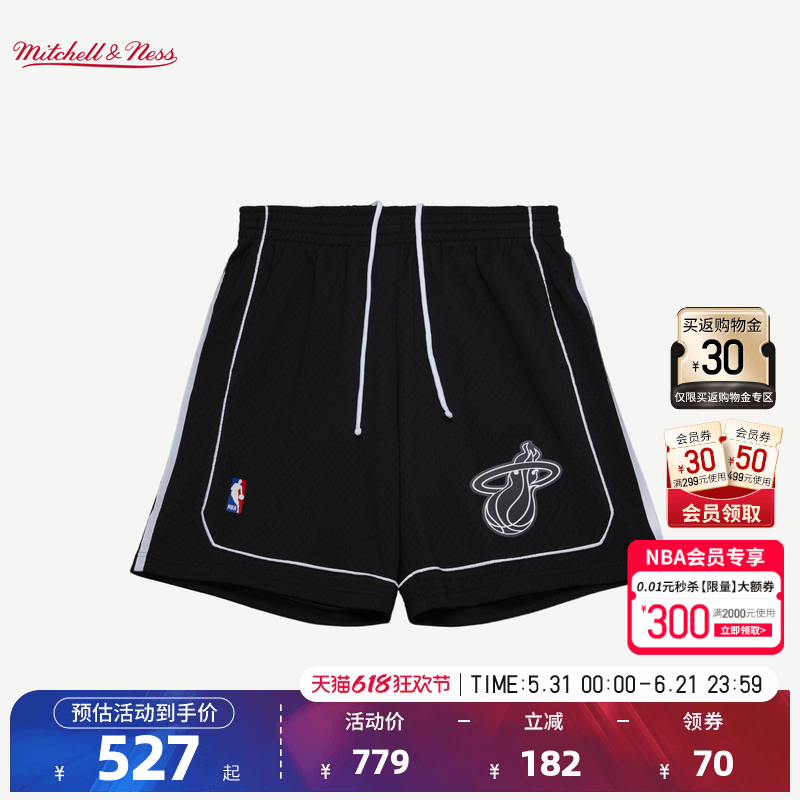 NBA官方MN迈阿密热火11-12赛季美式复古速干球迷版篮球短裤男女