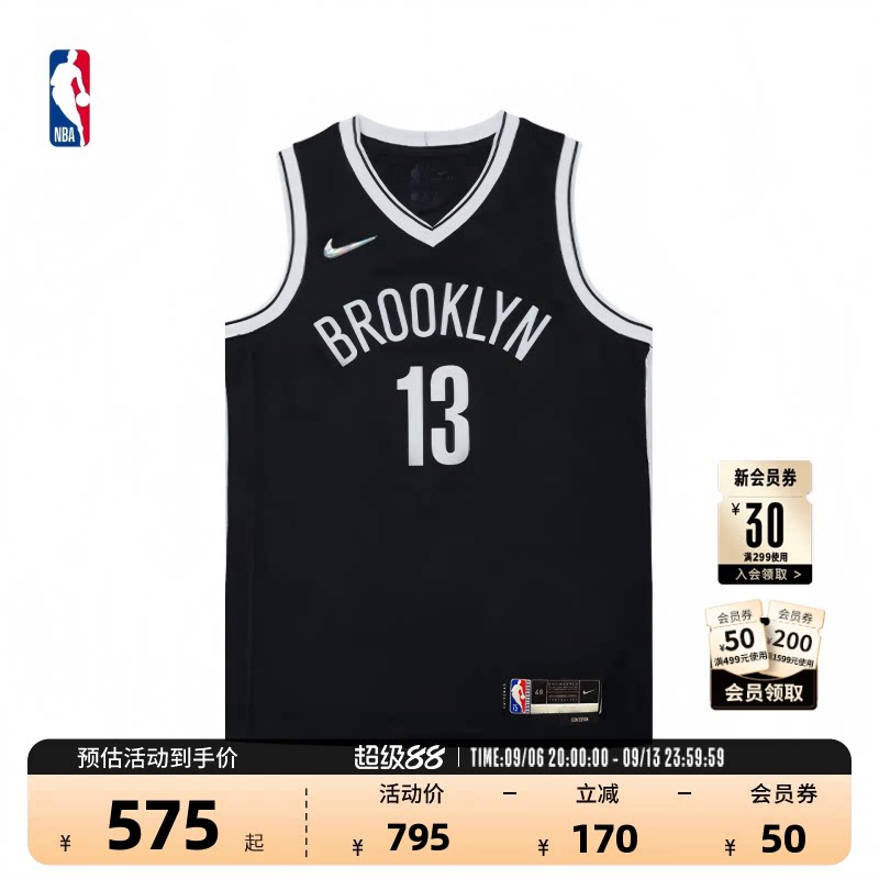 NBA75周年纪念篮网哈登球衣图片