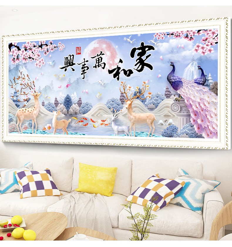 纯手工钻石画成品家和万事兴麋鹿