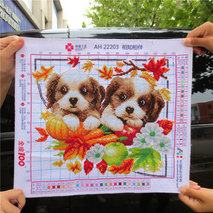 纯手工十字绣成品相知相伴两只小狗小伙伴动物卡通挂画秀好的出售