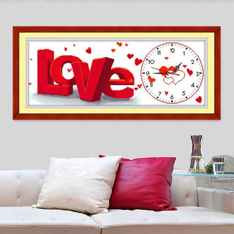 纯手工绣好的十字绣成品love钟爱永恒结婚庆新款挂钟卧室钟表挂画