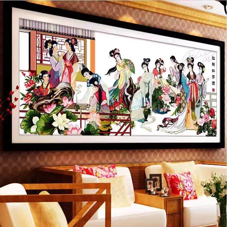 纯手工绣好的十字绣成品琴棋书画十二金钗梦红楼群芳仕女图客厅画