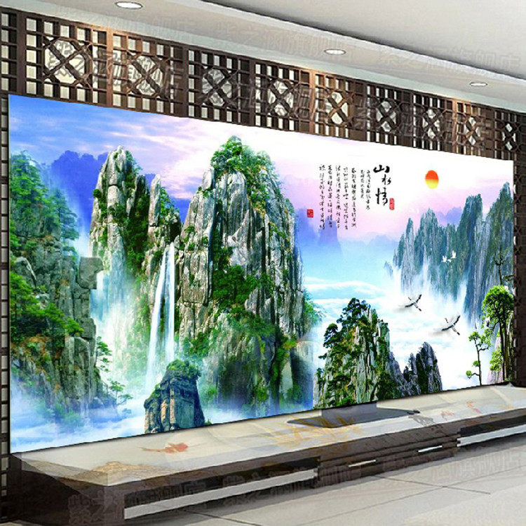 已绣好的纯手工十字绣成品山水情客厅办公室大幅装饰山水风景挂画