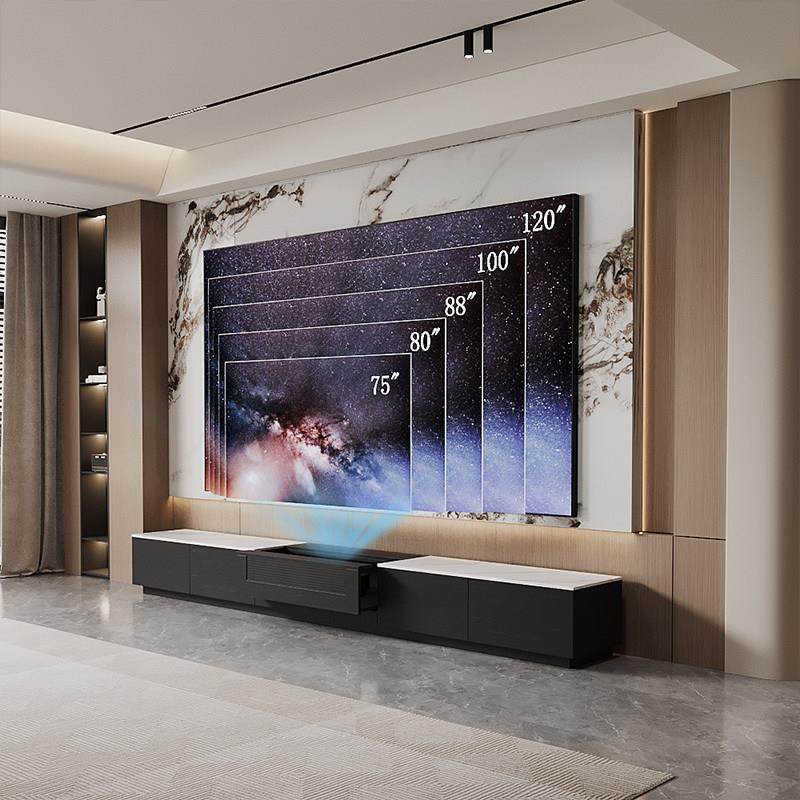 智能激光电视机柜电动伸缩岩板实木80/100/120寸简约蜂米海信专用